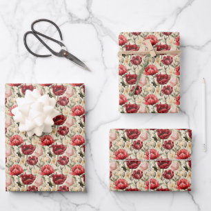 Wasserfarbene Tulpen, tiefrot, narzissenartig Früh Geschenkpapier Set