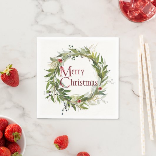 Wasserfarbene Vegetation Holiday Wreath Serviette (Beispiel)