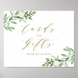 Wasserfarbene Vegetation Weiße Blume Karten und Ge Poster