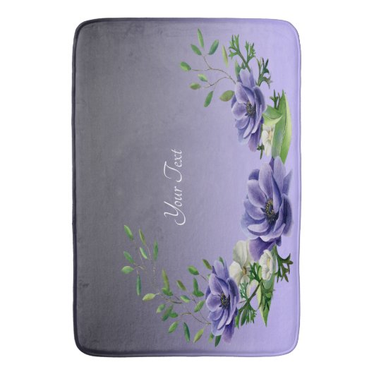 Wasserfarbene violette Blumen Badematte (Vorderseite Vertikal)