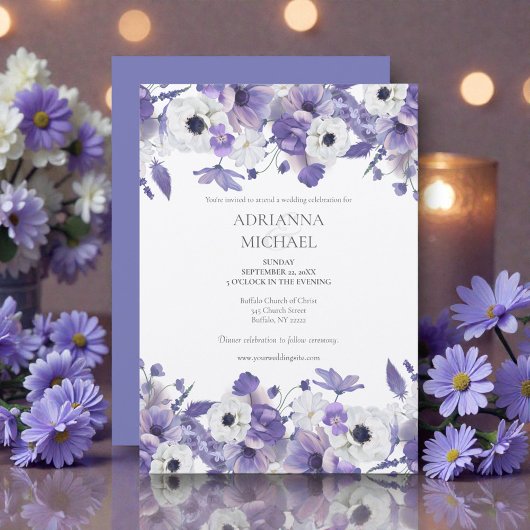 Wasserfarbene violette Blumen Hochzeit Einladung