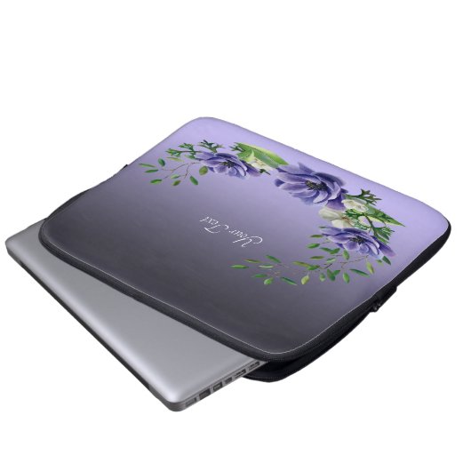 Wasserfarbene violette Blumen Laptop-Sieb Laptopschutzhülle (Vorne Knopf)