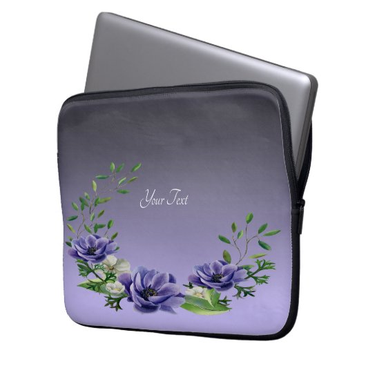 Wasserfarbene violette Blumen Laptop-Sieb Laptopschutzhülle (Vorderseite Links)