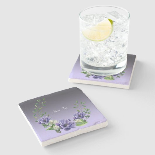 Wasserfarbene violette Blumen Stone Untersetzer (Seitenansicht)