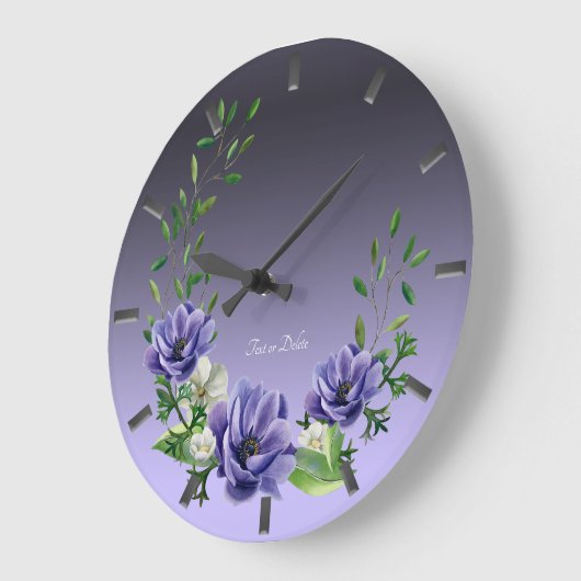 Wasserfarbene violette Blütensäcke Große Wanduhr (Winkel)