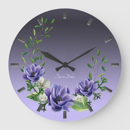 Wasserfarbene violette Blütensäcke Große Wanduhr (Vorderseite)