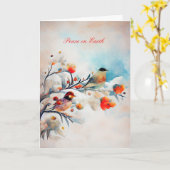 Wasserfarbene Vögel auf verschneiten Branchen Wint Karte (Gelbe Blume)