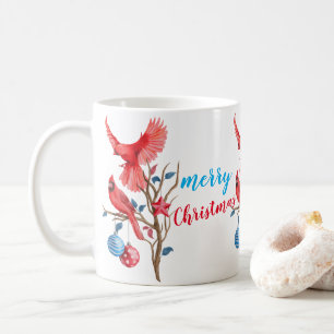 Wasserfarbene Vögel, Cranberry & Grüne Weihnachten Kaffeetasse