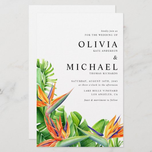 Wasserfarbene Vögel des Paradieses Einladung zur H (Vorne/Hinten)