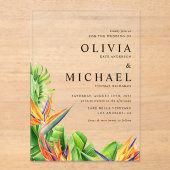 Wasserfarbene Vögel des Paradieses Tropische Hochz Acryleinladungen (Vorderseite)