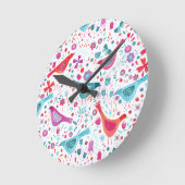 Wasserfarbene Vögel im Garten der Blume Malerei Runde Wanduhr (Winkel)