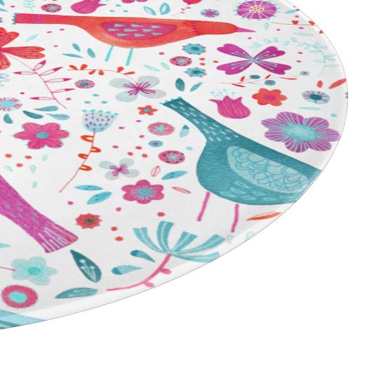 Wasserfarbene Vögel im Garten der Blume Malerei Schneidebrett (Ecke)