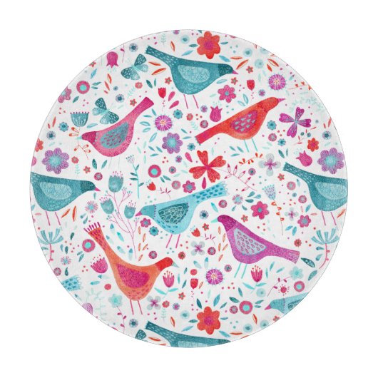 Wasserfarbene Vögel im Garten der Blume Malerei Schneidebrett (Vorderseite)