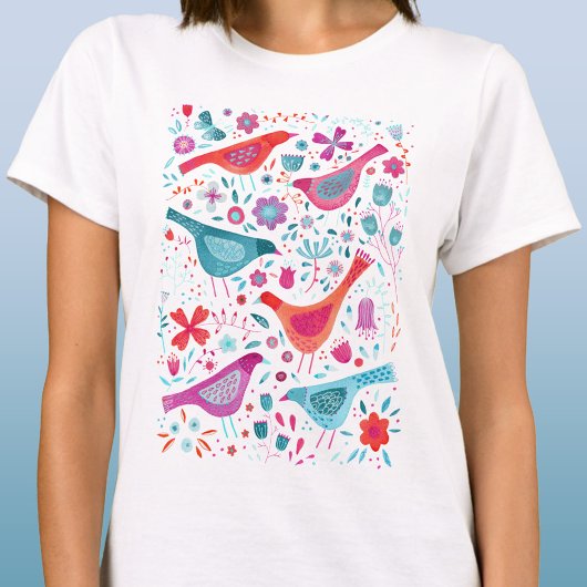 Wasserfarbene Vögel im T - Shirt Garden Boho