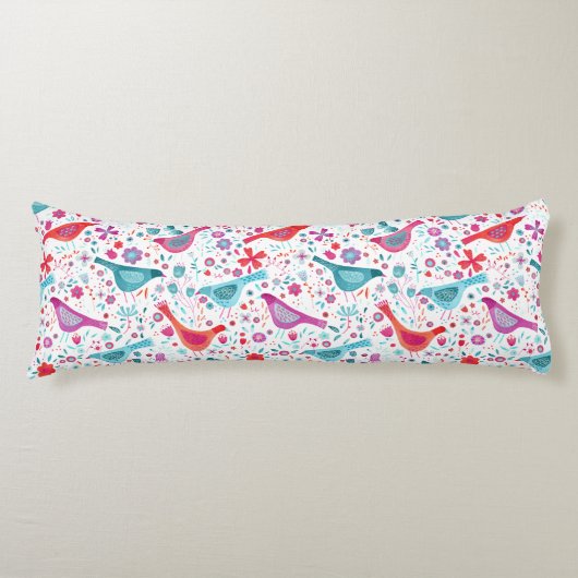 Wasserfarbene Vögel in einem Garten Aquamarin rosa Seitenschläferkissen (Vorderseite)