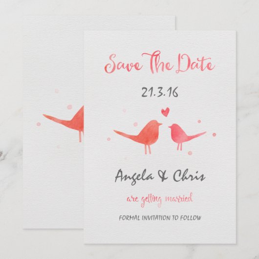 Wasserfarbene Vögel Save the Date (Vorne/Hinten)