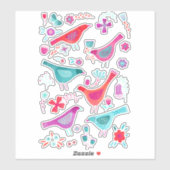 Wasserfarbene Vögel und Blume Aufkleber (Blatt)