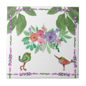 Wasserfarbene Vögel und Blume dekorativ Fliese (Vorderseite)