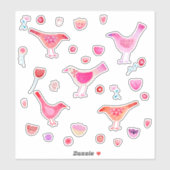 Wasserfarbene Vögel und Blume Rosa Aufkleber (Blatt)