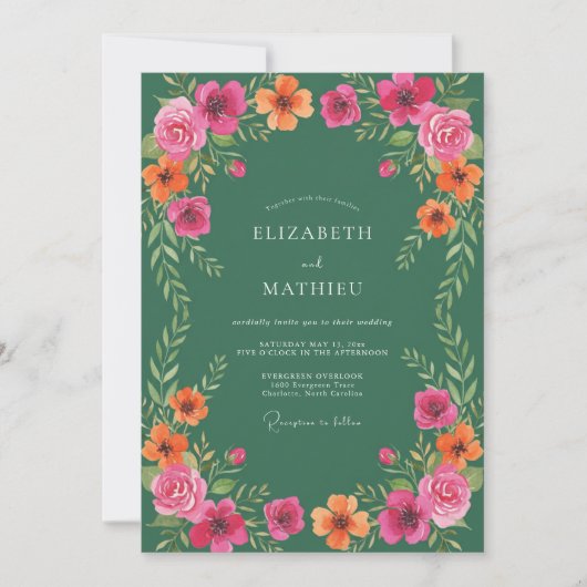 Wasserfarbene Waldgrüne Hochzeit Einladung (Vorderseite)