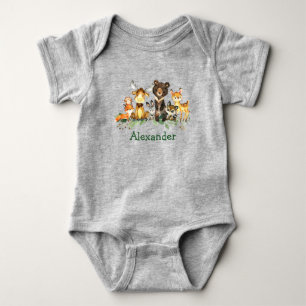 Wasserfarbene Waldtiere Graue Tiere Baby Strampler