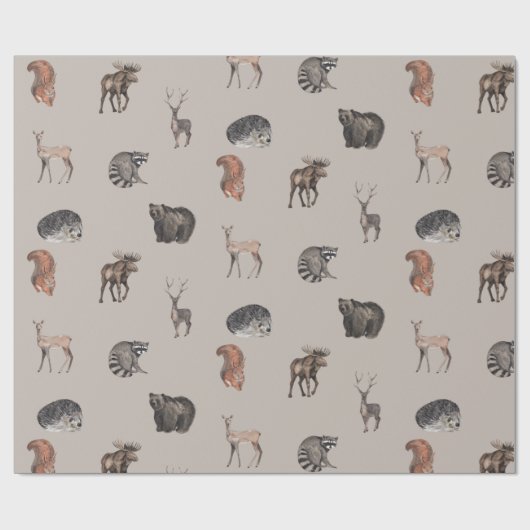 Wasserfarbene Waldtiere - Hirsche, Bären, Eichhörn Geschenkpapier (Flach)