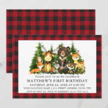 Wasserfarbene Waldtiere Kariert erster Geburtstag