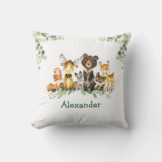 Wasserfarbene Waldtiere Kissen (Vorderseite)