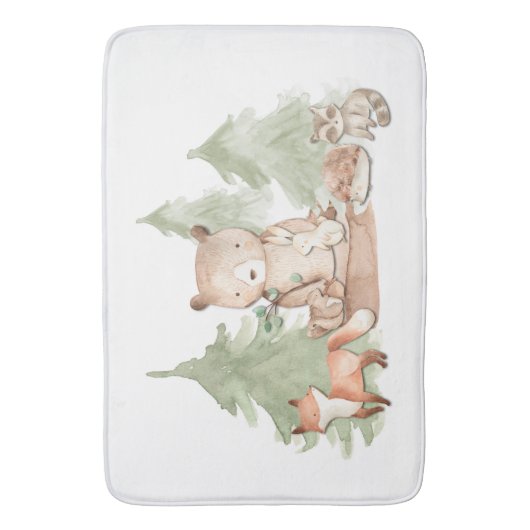 Wasserfarbene Waldtiere Niedliche Kinder Badematte (Vorderseite Vertikal)