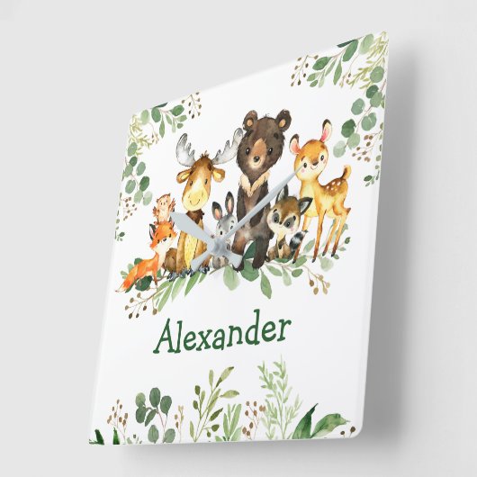 Wasserfarbene Waldtiere Quadratische Wanduhr (Winkel)