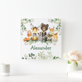 Wasserfarbene Waldtiere Quadratische Wanduhr (Zuhause)