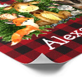 Wasserfarbene Waldtiere Waldbäume Kariert Poster (Ecke)