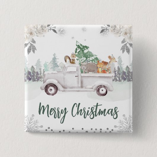 Wasserfarbene Waldtiere Weihnachten in der Blüte Button (Vorderseite)