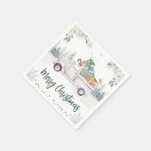 Wasserfarbene Waldtiere Weihnachten in der Blüte Serviette (Ecke)