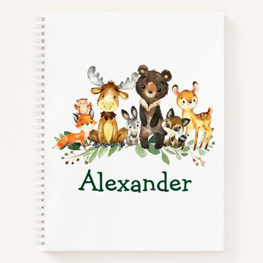 Wasserfarbene Waldtiere Zeichnend Kind Notizblock (Vorderseite)