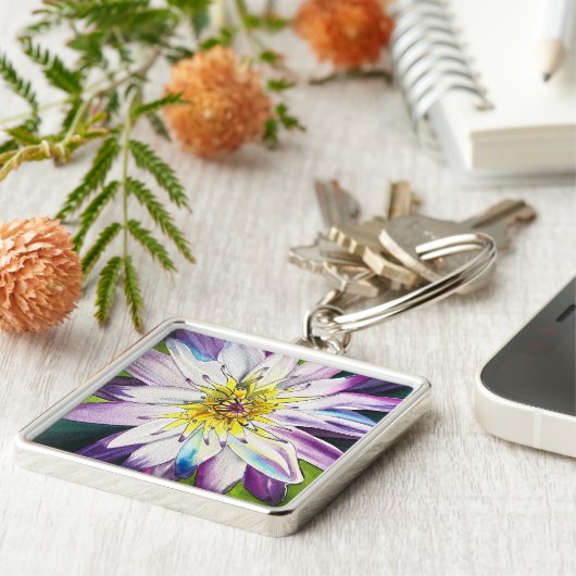 Wasserfarbene Wasserlilie schöne Kunst Schlüsselanhänger (Seite)