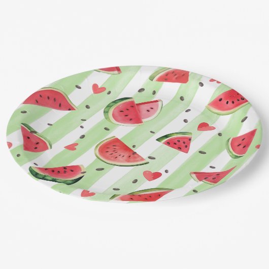 Wasserfarbene Wassermelone, Sommermädchen Pappteller (Schrägansicht)