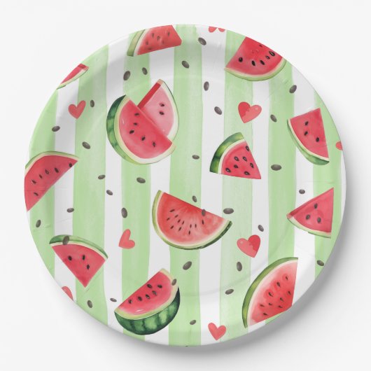 Wasserfarbene Wassermelone, Sommermädchen Pappteller (Vorderseite)