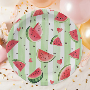 Wasserfarbene Wassermelone, Sommermädchen Pappteller