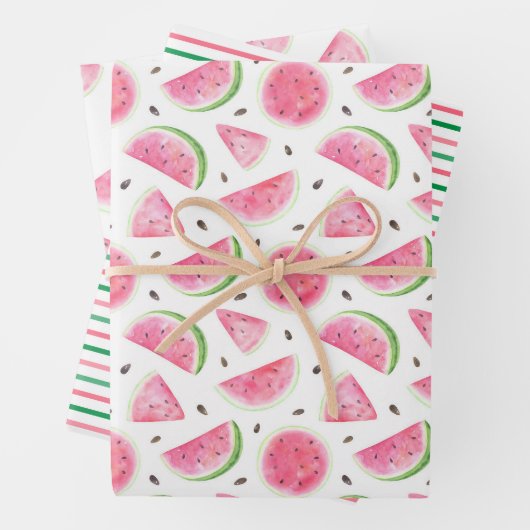 Wasserfarbene Wassermelone und Streifen Muster Geschenkpapier Set (Beispiel)
