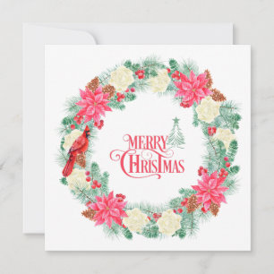 Wasserfarbene Weihnachts-Poinsettien-Kranz Feiertagskarte