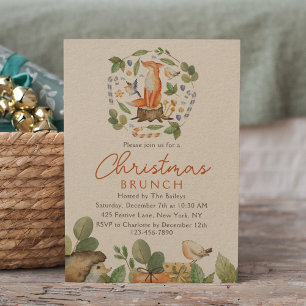 Wasserfarbene Weihnachtsbrunch-Einladung mit Wald- Einladung