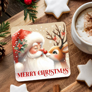 Wasserfarbene Weihnachtsgetränk-Unterlagen Santa R Rechteckiger Pappuntersetzer