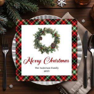 Wasserfarbene Weihnachtsgirlande Rot Grün Kariert  Serviette