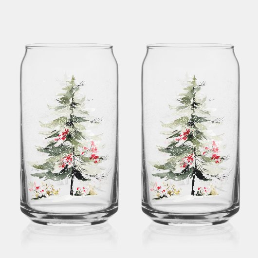 Wasserfarbene Weihnachtskiefern Dosenglas (Vorderseite)