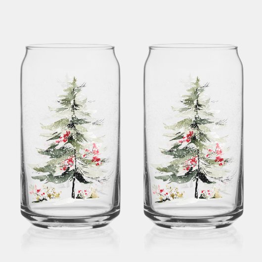 Wasserfarbene Weihnachtskiefern Dosenglas (Rückseite)