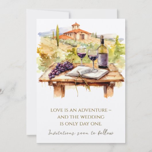 Wasserfarbene Weinflasche Save the Date (Rückseite)