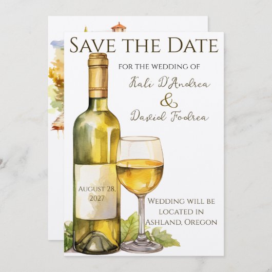 Wasserfarbene Weinflasche Save the Date (Vorne/Hinten)