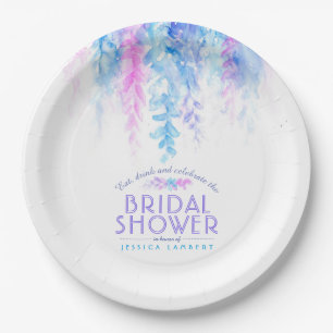 Wasserfarbene Weinrebe Blumenblau lila Brautparty Pappteller
