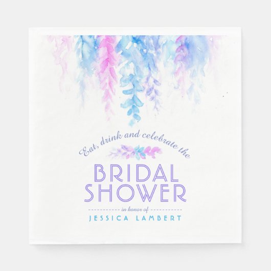 Wasserfarbene Weinrebe Blumenblau lila Brautparty Serviette (Vorderseite)